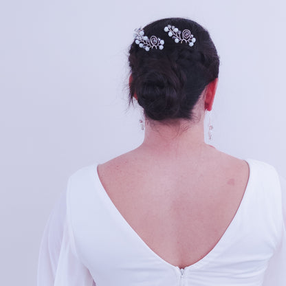 Tocado Bella | Trío de Hadpins y Aretes Plateados con Cristales Deslumbrantes