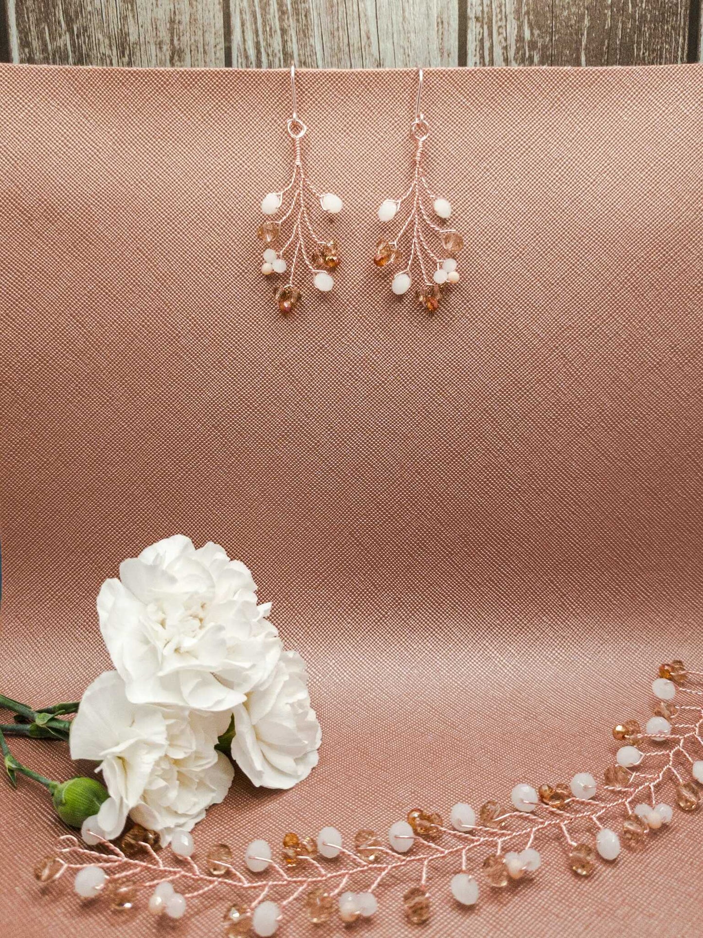 tocado rose-Oro rosa con blanco y ámbar