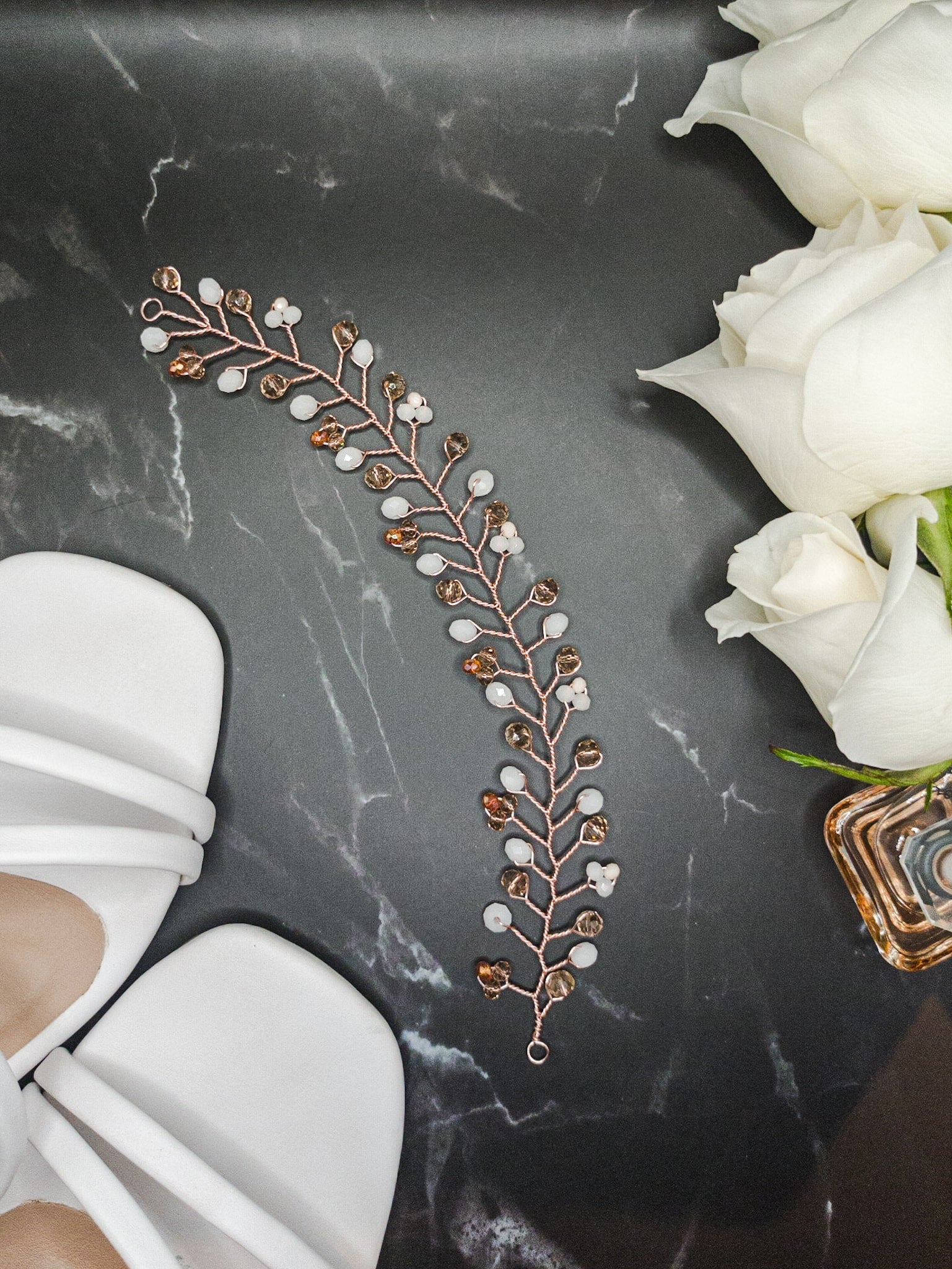 tocado rose-Oro rosa con blanco y ámbar