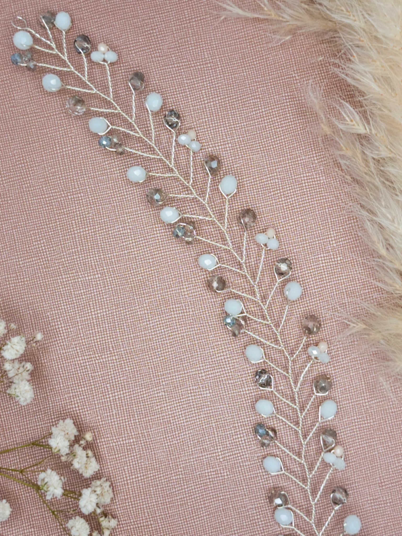tocado rose-Plateado con blanco y gris