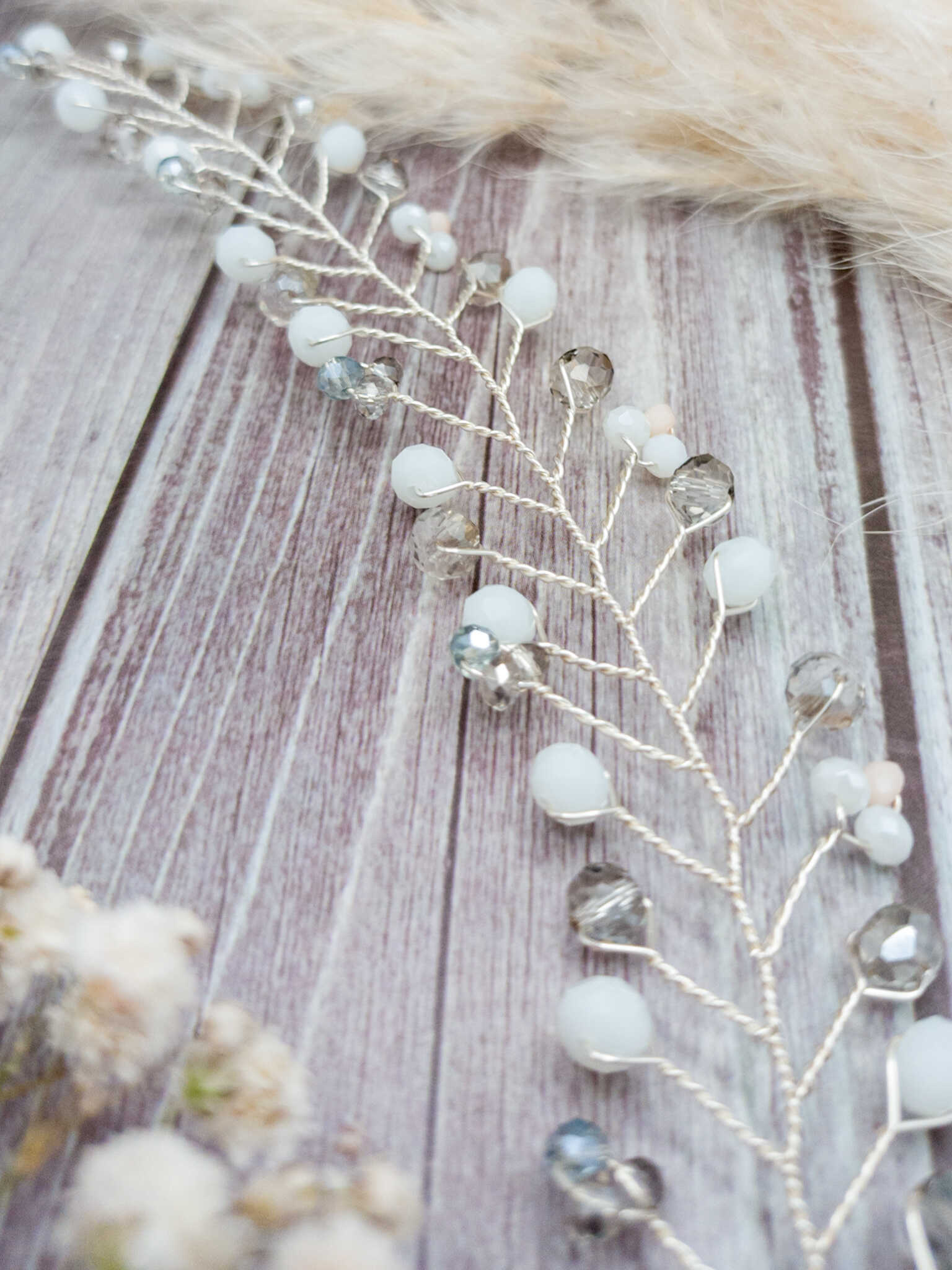 tocado rose-Plateado con blanco y gris