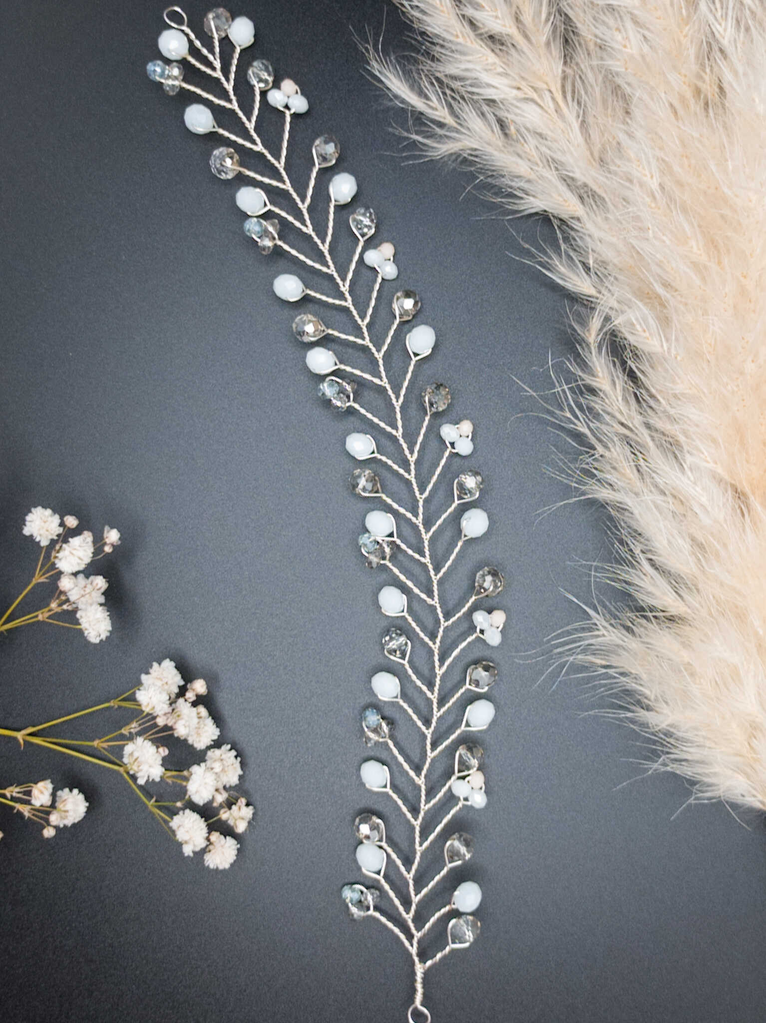 tocado rose-Plateado con blanco y gris