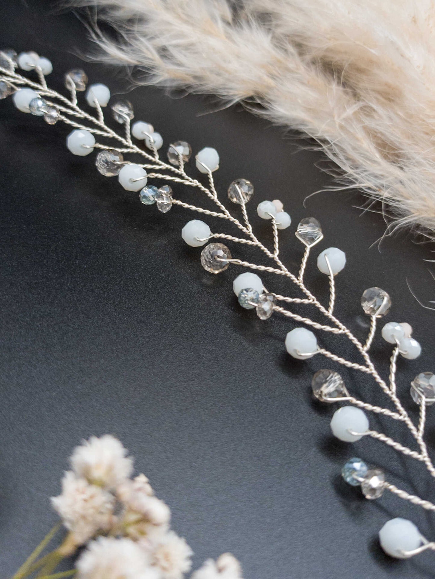 tocado rose-Plateado con blanco y gris