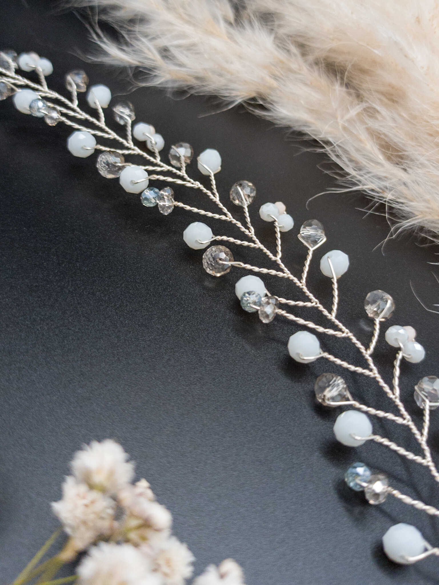 tocado rose-Plateado con blanco y gris