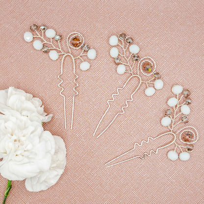 Tocado Bella | Trío de Hadpins y Aretes Plateados con Cristales Deslumbrantes