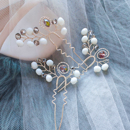 Tocado Bella | Trío de Hadpins y Aretes Plateados con Cristales Deslumbrantes