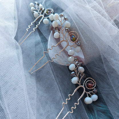 Tocado Bella | Trío de Hadpins y Aretes Plateados con Cristales Deslumbrantes