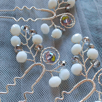 Tocado Bella | Trío de Hadpins y Aretes Plateados con Cristales Deslumbrantes