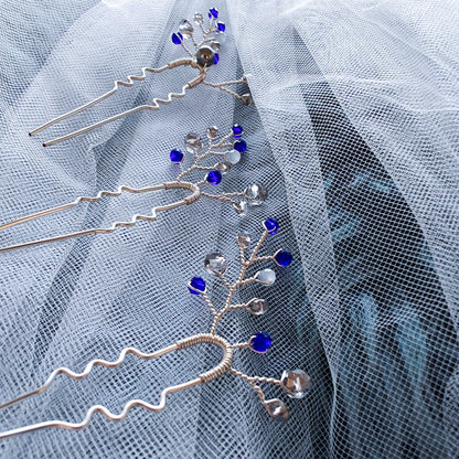 tocado ema-Plateado con azul