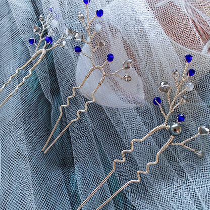 tocado ema-Plateado con azul