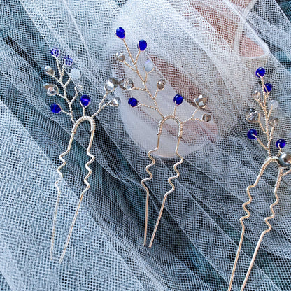 tocado ema-Plateado con azul