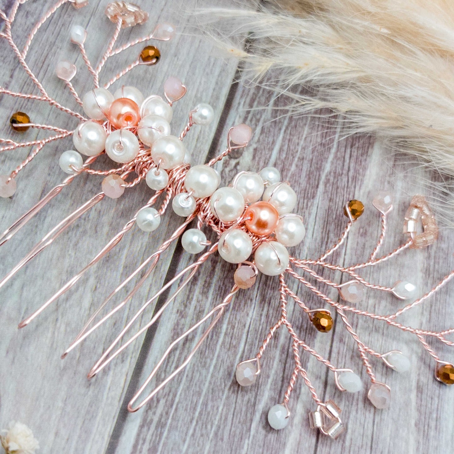 tocado fanny-Oro Rosa con tonos rosa y dorado