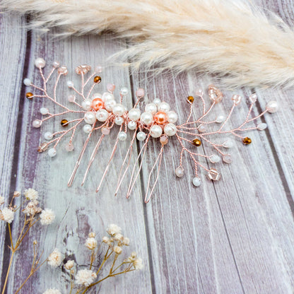 tocado fanny-Oro Rosa con tonos rosa y dorado