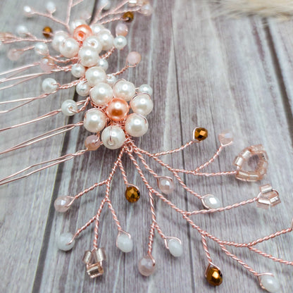 tocado fanny-Oro Rosa con tonos rosa y dorado