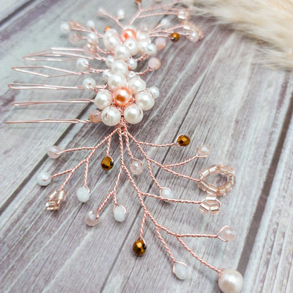 tocado fanny-Oro Rosa con tonos rosa y dorado