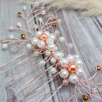 tocado fanny-Oro Rosa con tonos rosa y dorado