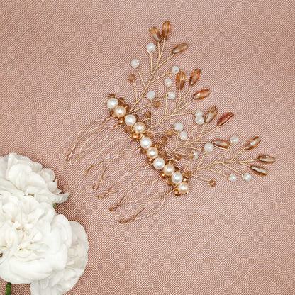 Tocado Freya | Peineta | Elegancia y Sofisticación Con Cristales y Perlas Nácar