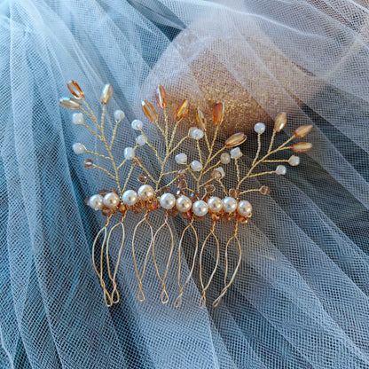 Tocado Freya | Peineta | Elegancia y Sofisticación Con Cristales y Perlas Nácar