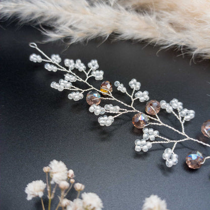 tocado irina-Plateado con blanco perlado cristal tornasol