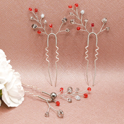 tocado ema-Plateado con rojo