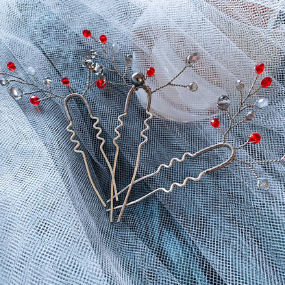 tocado ema-Plateado con rojo