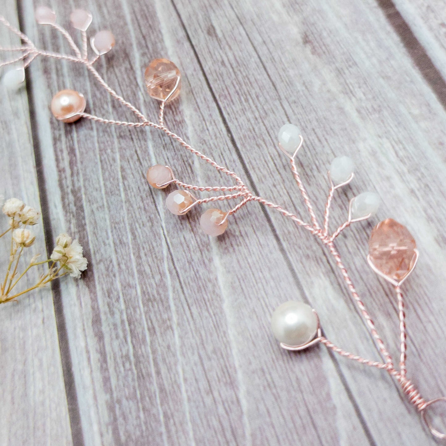 tocado pili-Mini oro rosa con blanco y rosa