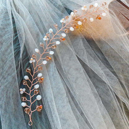 tocado rose-Oro rosa con blanco y ámbar