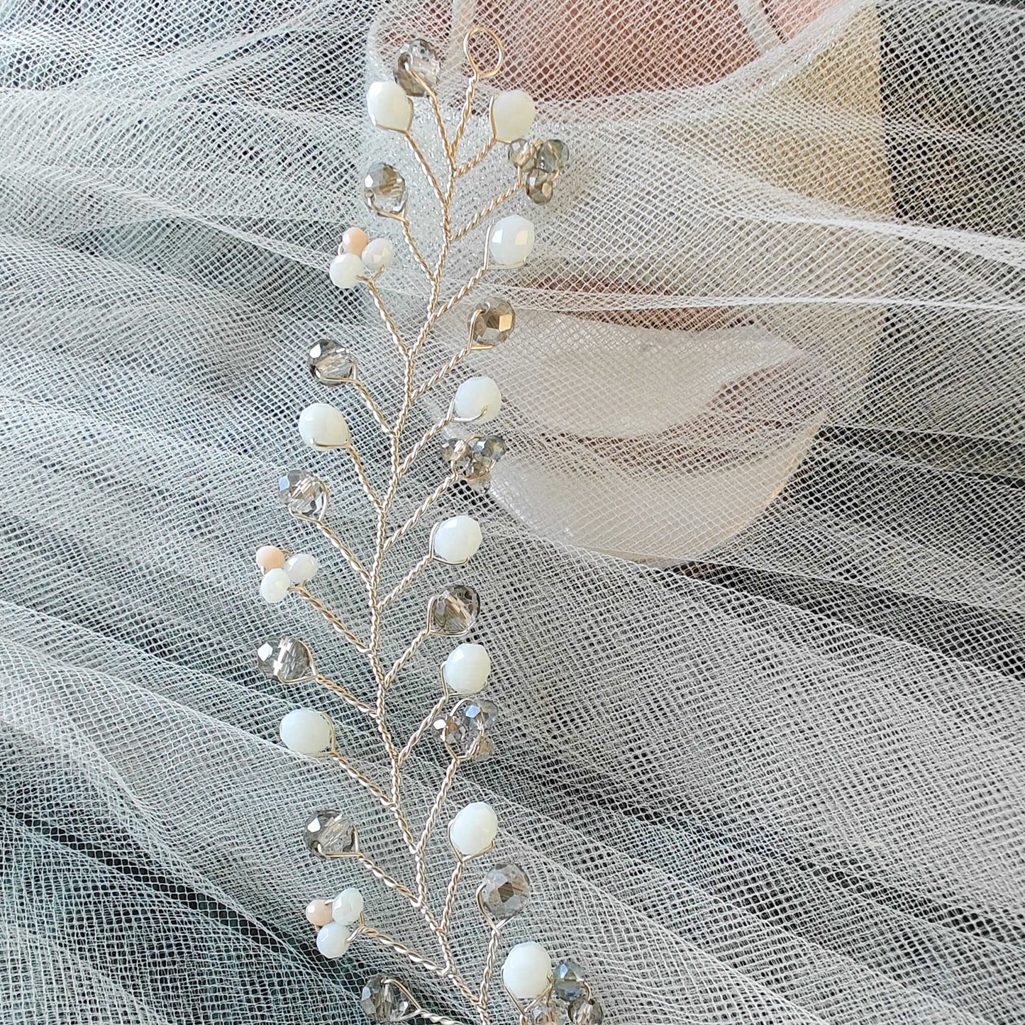 tocado rose-Plateado con blanco y gris